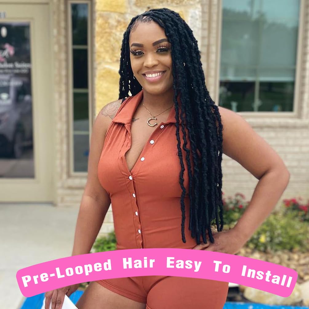 FAIRISE – 6 paquetes de pelo sintético de ganchillo para mujeres negras – Rastas largas y suaves de 18 pulgadas 1B negro natural – Pelo sintético