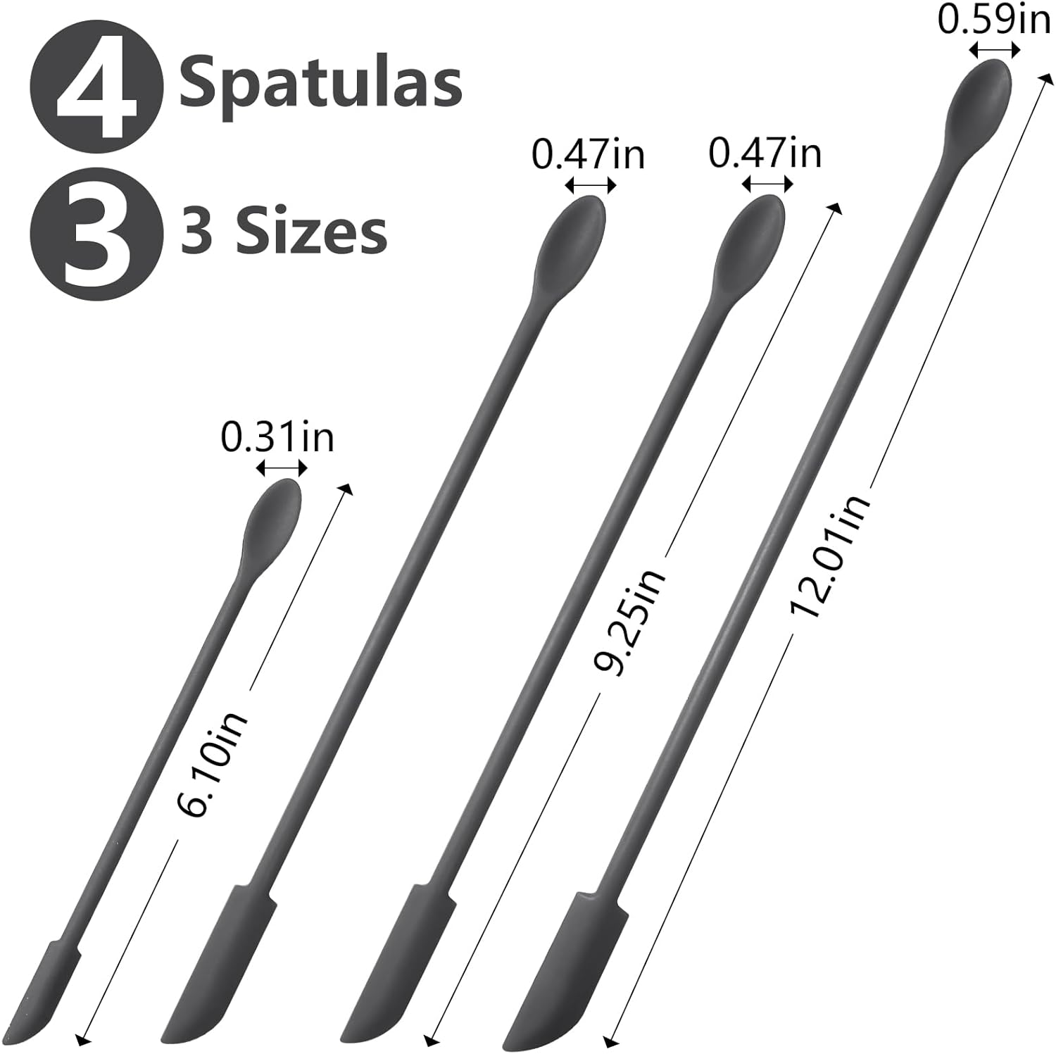 Juego de 4 mini espátulas negras de silicona, espátulas de maquillaje, espátulas pequeñas para cosméticos, espátula de belleza pequeña, espátula de