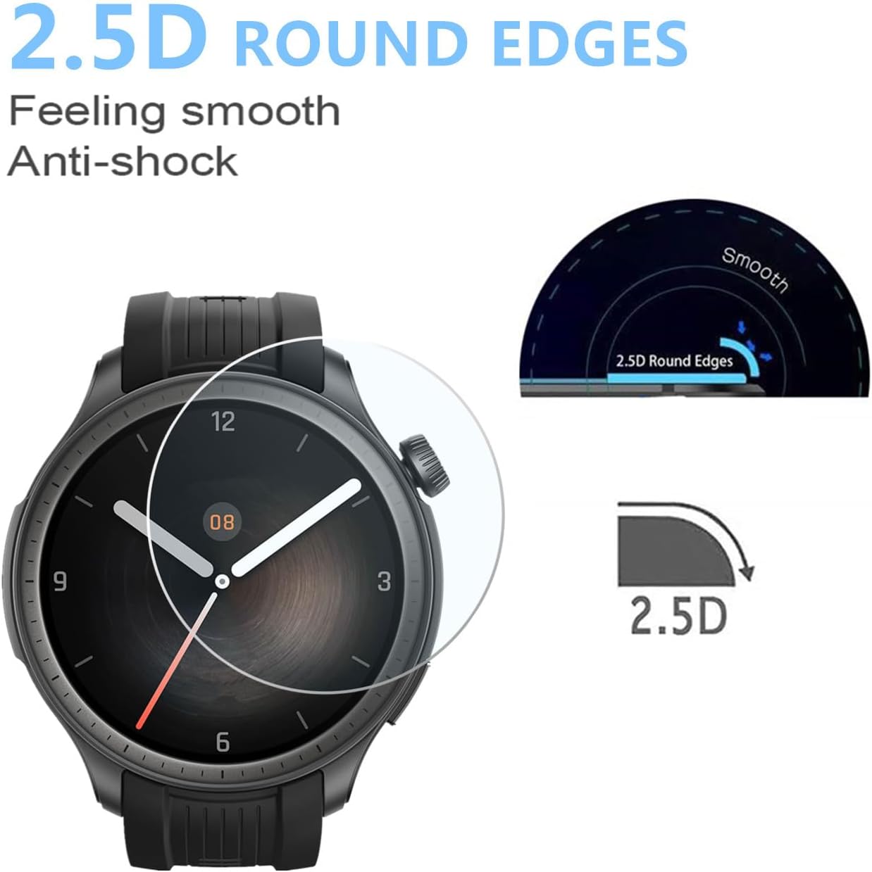 Protector de pantalla compatible con Amazfit Balance (2023 New GTR) (paquete de 3) SmartWatch 9H, película de vidrio templado, transparente, sin