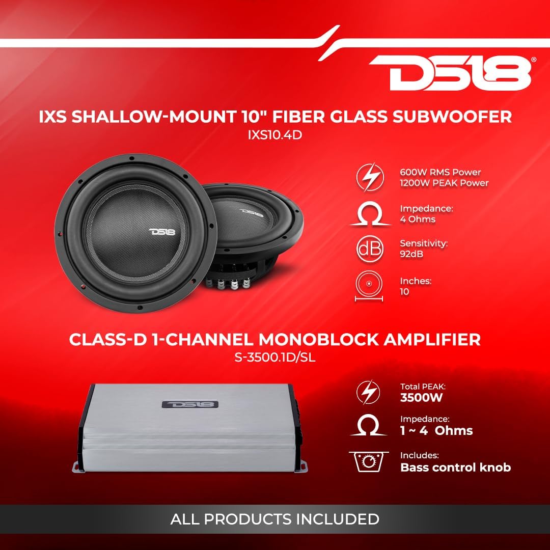 DS18 ENS-TUNDRA210LDA Carcasa Toyota Tundra con 2 subwoofers de 10 pulgadas, 1200 W, RMS 2400 W Max y 1 amplificador monobloque, caja sellada