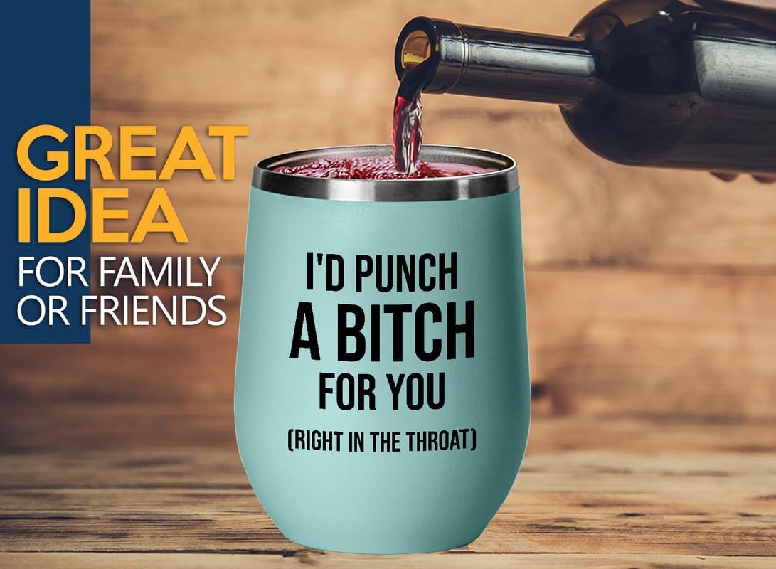 Vaso de vino I’d Punch a B for You, edición roja  Amistad, mejor sarcasmo, mejor amiga, cuñada, hermana hermana, tribu de las hermanas