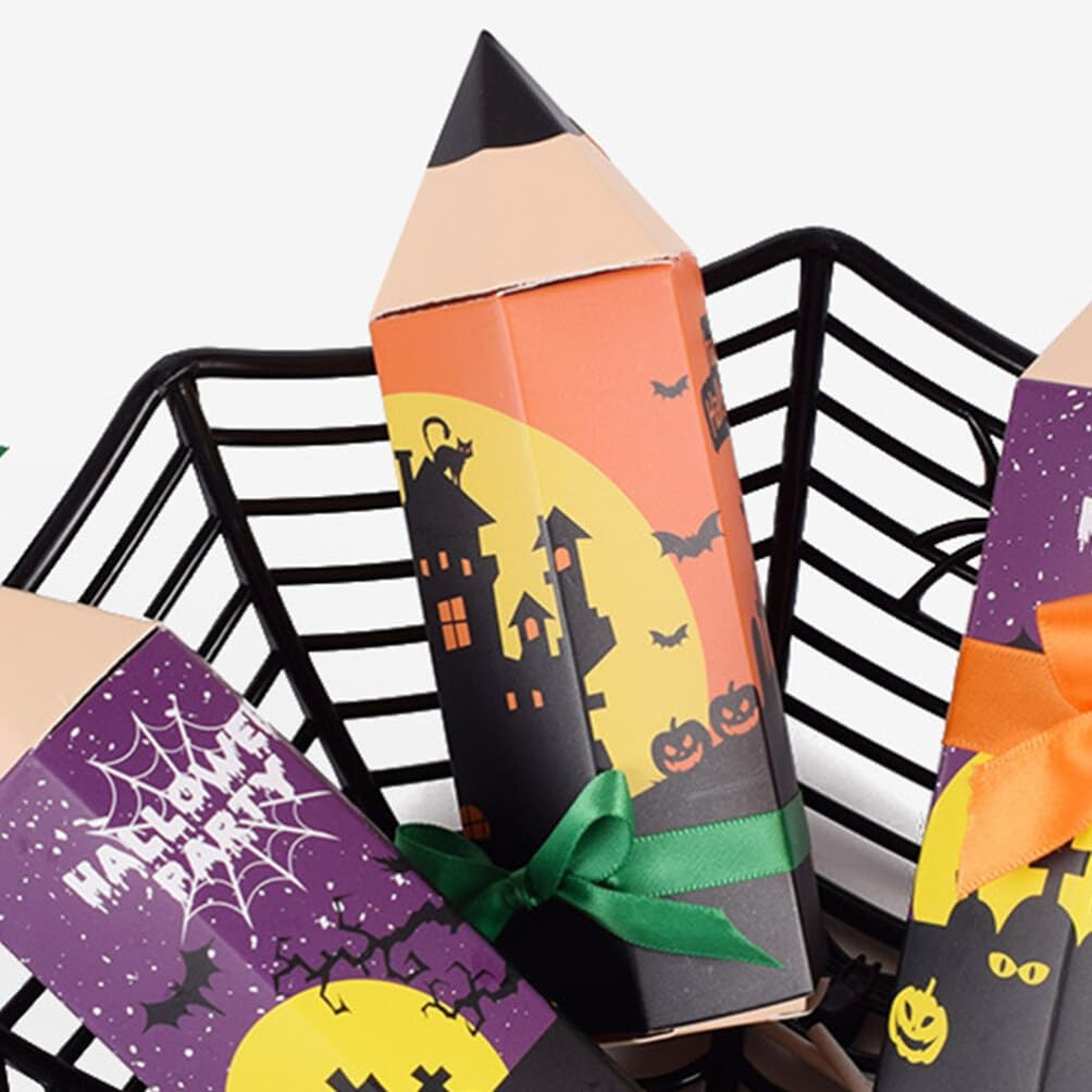 Suministros de fiesta, 50 unidades de Halloween con forma de lápiz, caja de regalo de dulces, cajas de golosinas para dulces, contenedor para