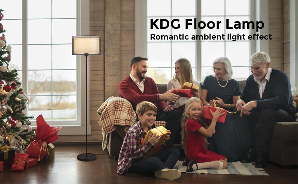 KDG Lámpara de pie moderna para sala de estar, lámpara de pie alta iluminación de esquina, pantalla de tela, bombilla LED, luz de poste brillante,