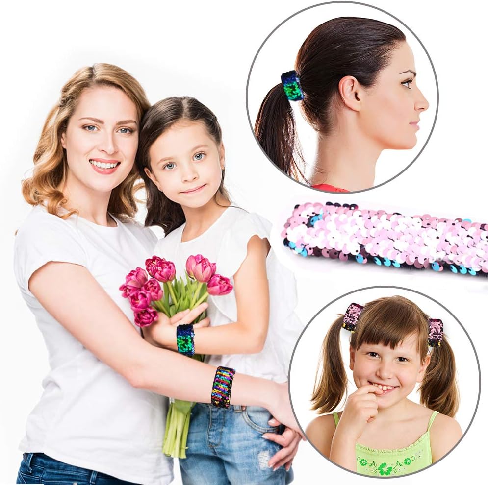 VGOODALL 12 pulseras con purpurina para niños, pulsera de sirena con lentejuelas para suministros de fiesta de cumpleaños