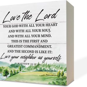 Letreros de madera cristiana, versículo bíblico, Mateo 2237-39 Love the Lord, decoración de mesa con bloque de madera, placa decorativa de madera, Letreros de madera cristiana, versículo bíblico, Mateo 2237-39 Love the Lord, decoración de mesa con bloque de madera, placa decorativa de madera,