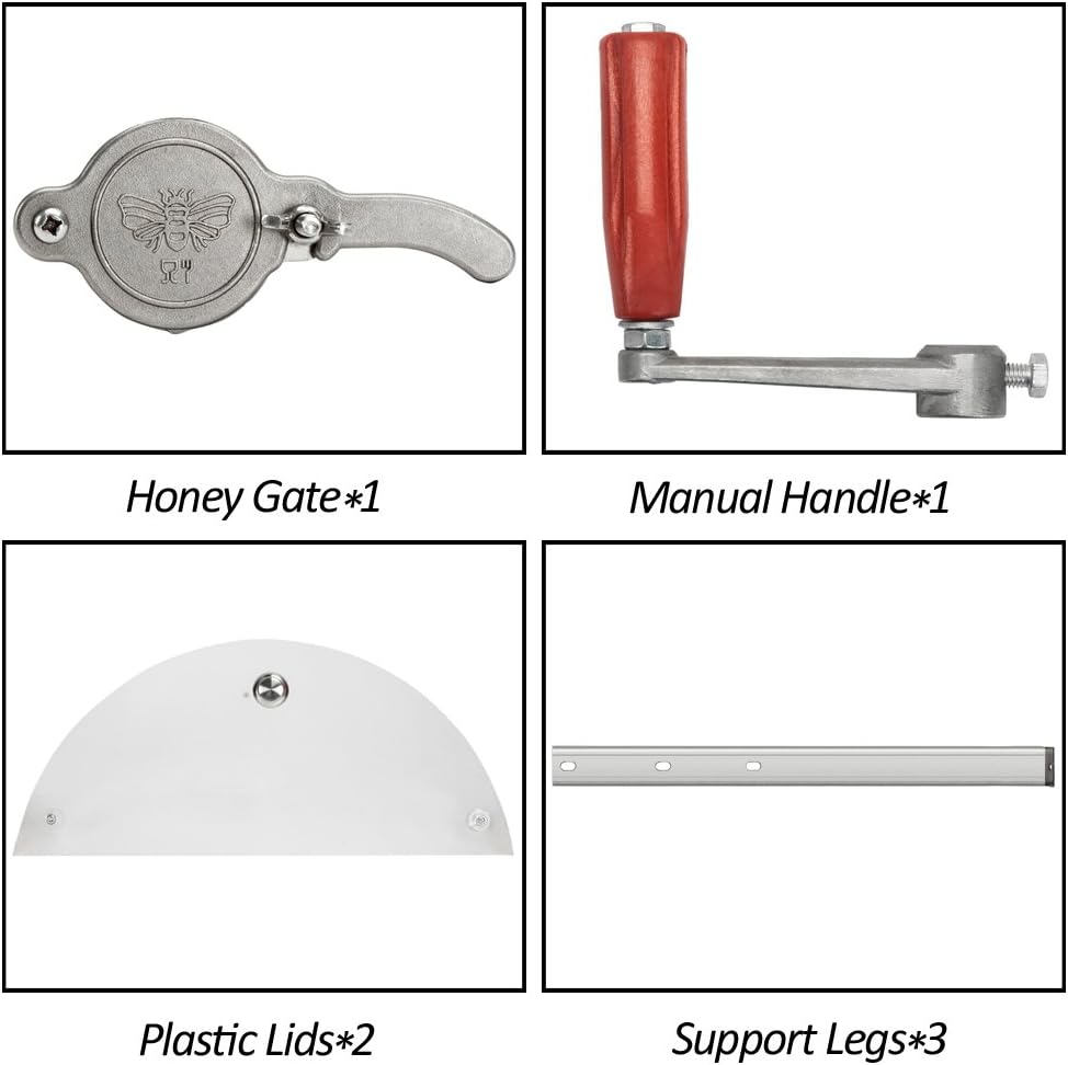 VINGLI – Extractor de miel de 3 marcos, separador de acero inoxidable de grado alimenticio, manivela manual de tambor con soportes de altura