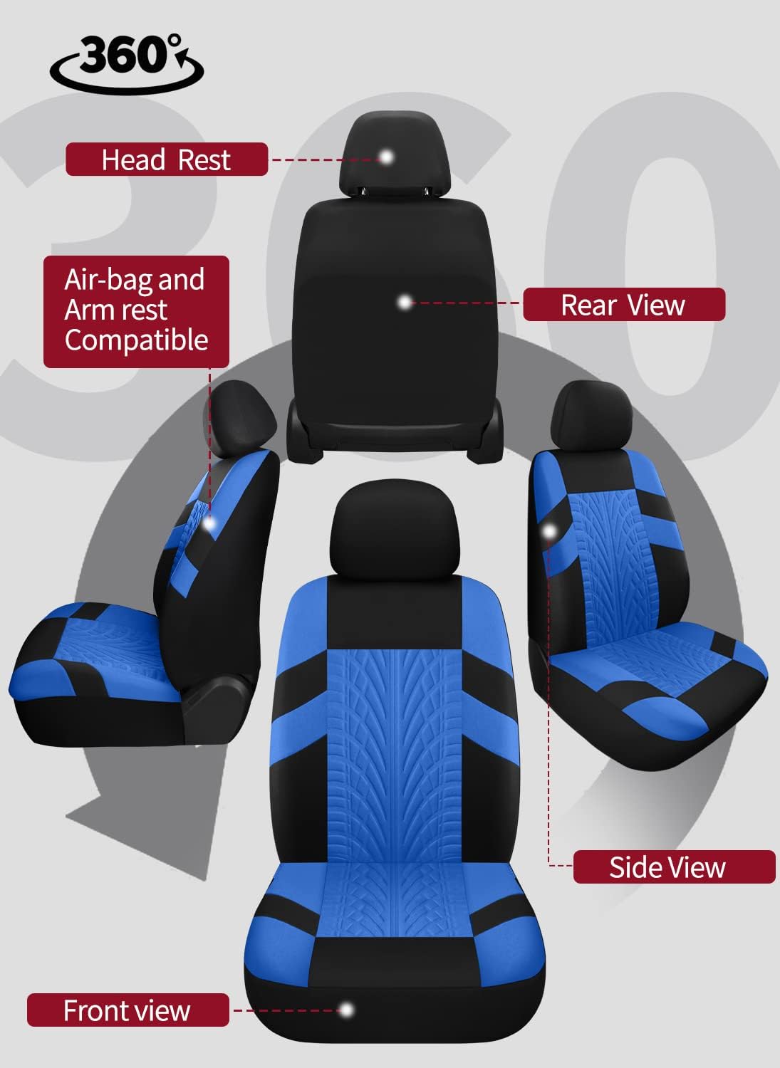 Juego completo de fundas de asiento de automóvil, fundas de asiento delantero y fundas de asiento trasero dividido para automóvil, fundas