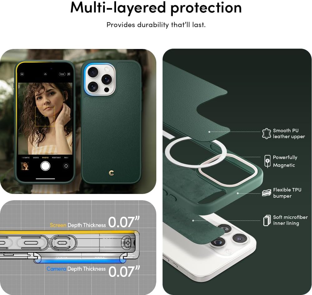 CYRILL Kajuk Mag – Funda de cuero compatible con iPhone 15 Pro (2023), funda de cuero vegano de alta calidad con forro protector de microfibra para