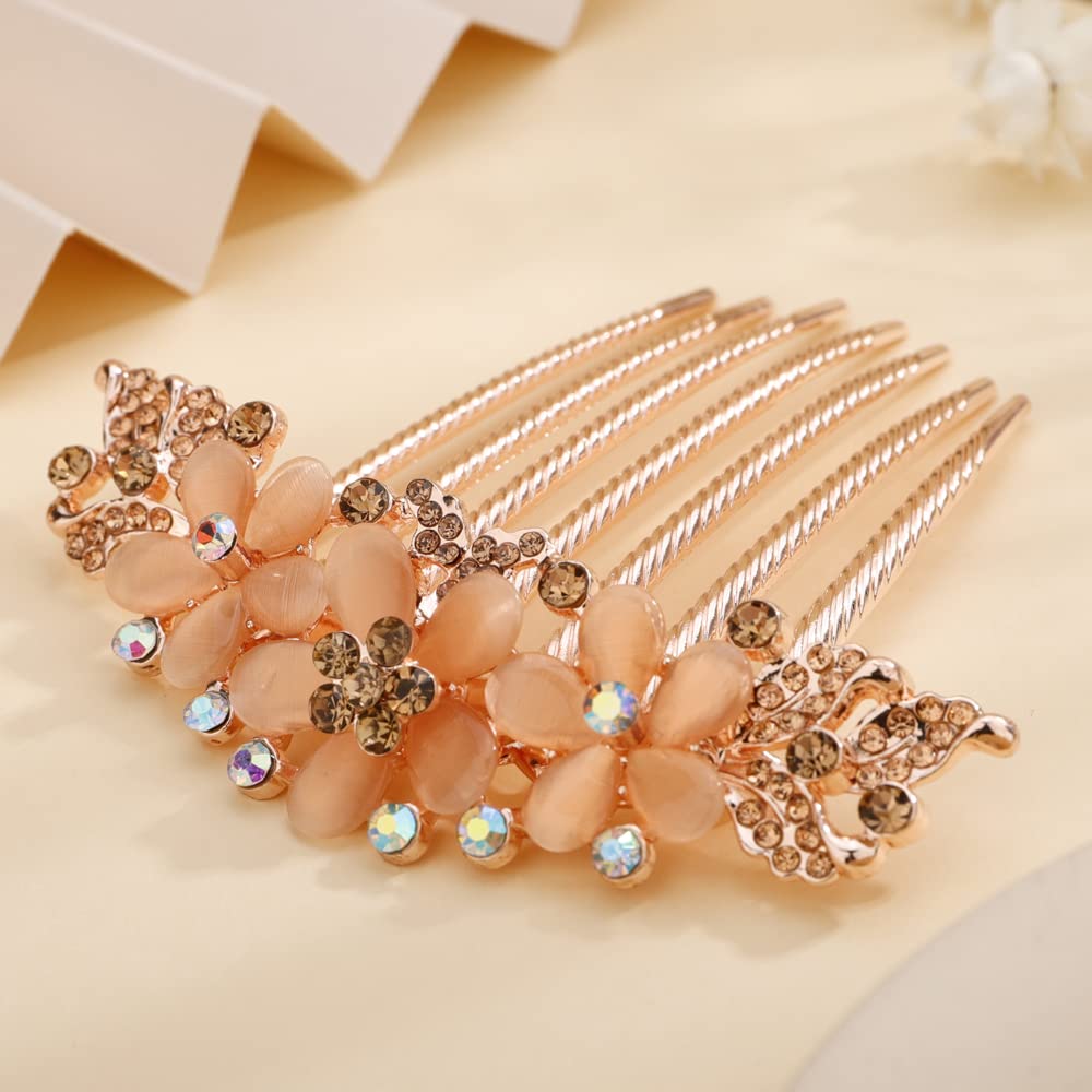 Aimimier Peines de pelo de cristal con flores vintage, dientes largos, horquillas para el cabello con diamantes de imitación, accesorios para el