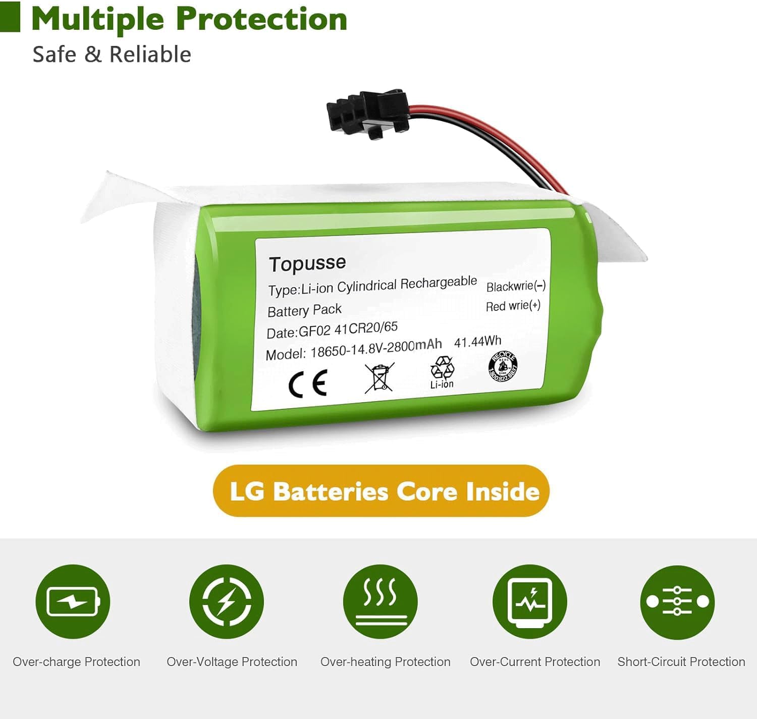 TOPUSSE Batería de repuesto Pa04 de iones de litio de 14.4 V 2800 mAh compatible con Ecovacs Deebot Vacuum N79 N79S DN622 y Eufy RoboVac 11S, 11S