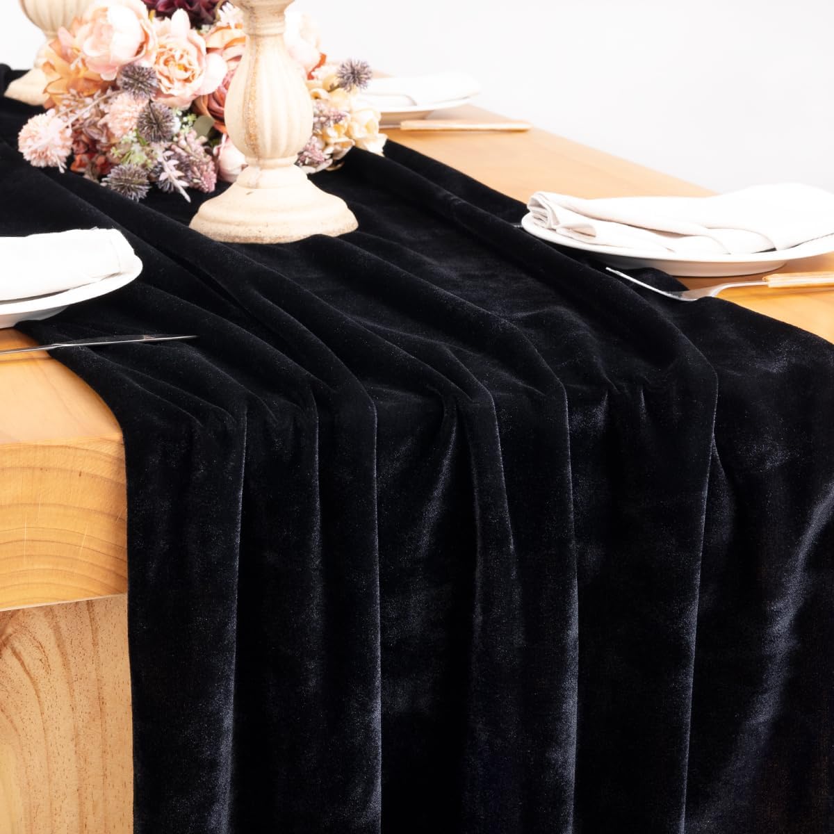Socomi 4 caminos de mesa de terciopelo negro de 20 x 120 pulgadas, 10 pies, lujoso algodón grueso, Navidad, Acción de Gracias, camino de boda para