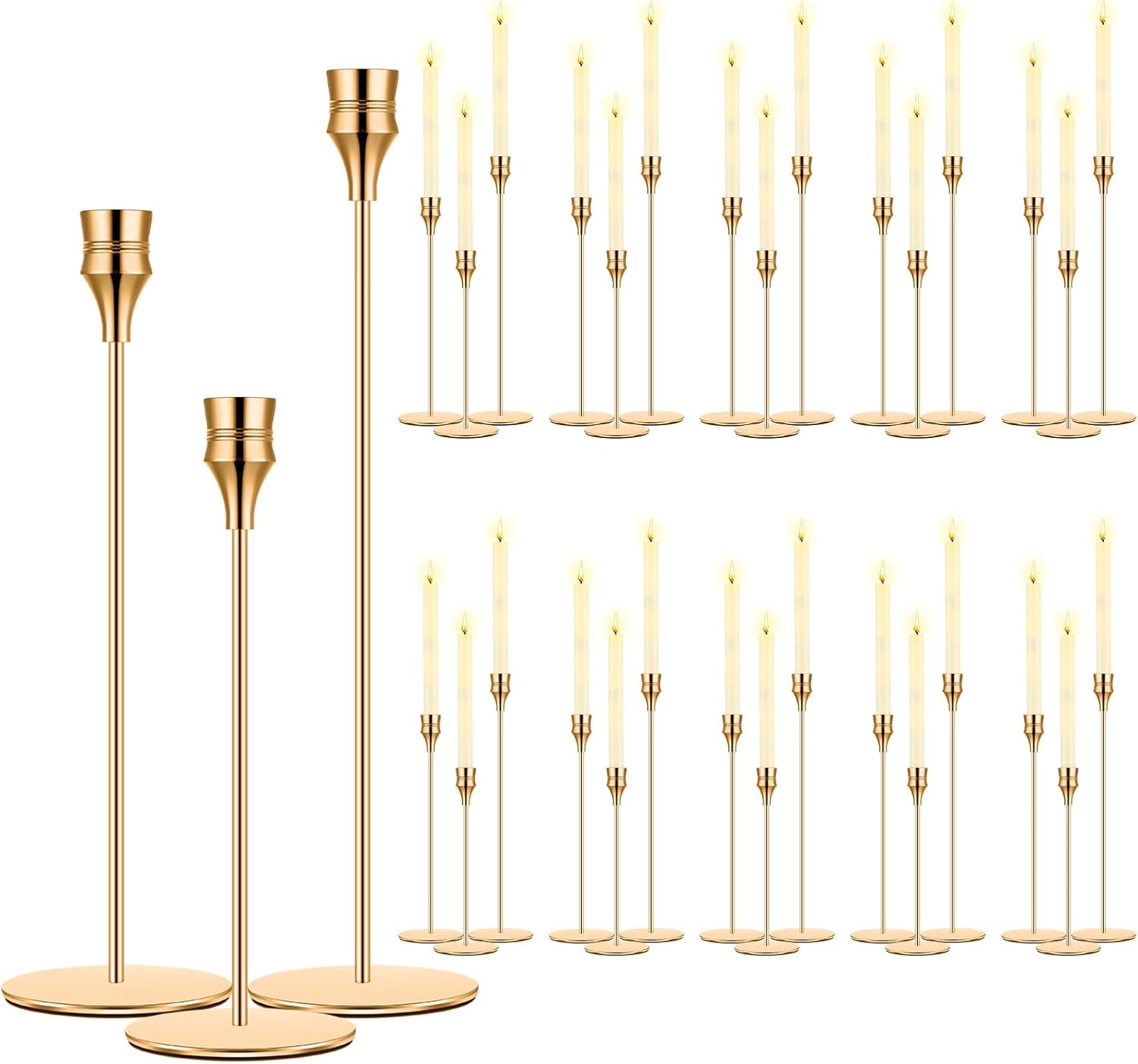Yaomiao Juego de 30 candelabros dorados para velas de metal a granel para bodas, fiestas, comedores, aniversarios, centros de mesa, se adapta a