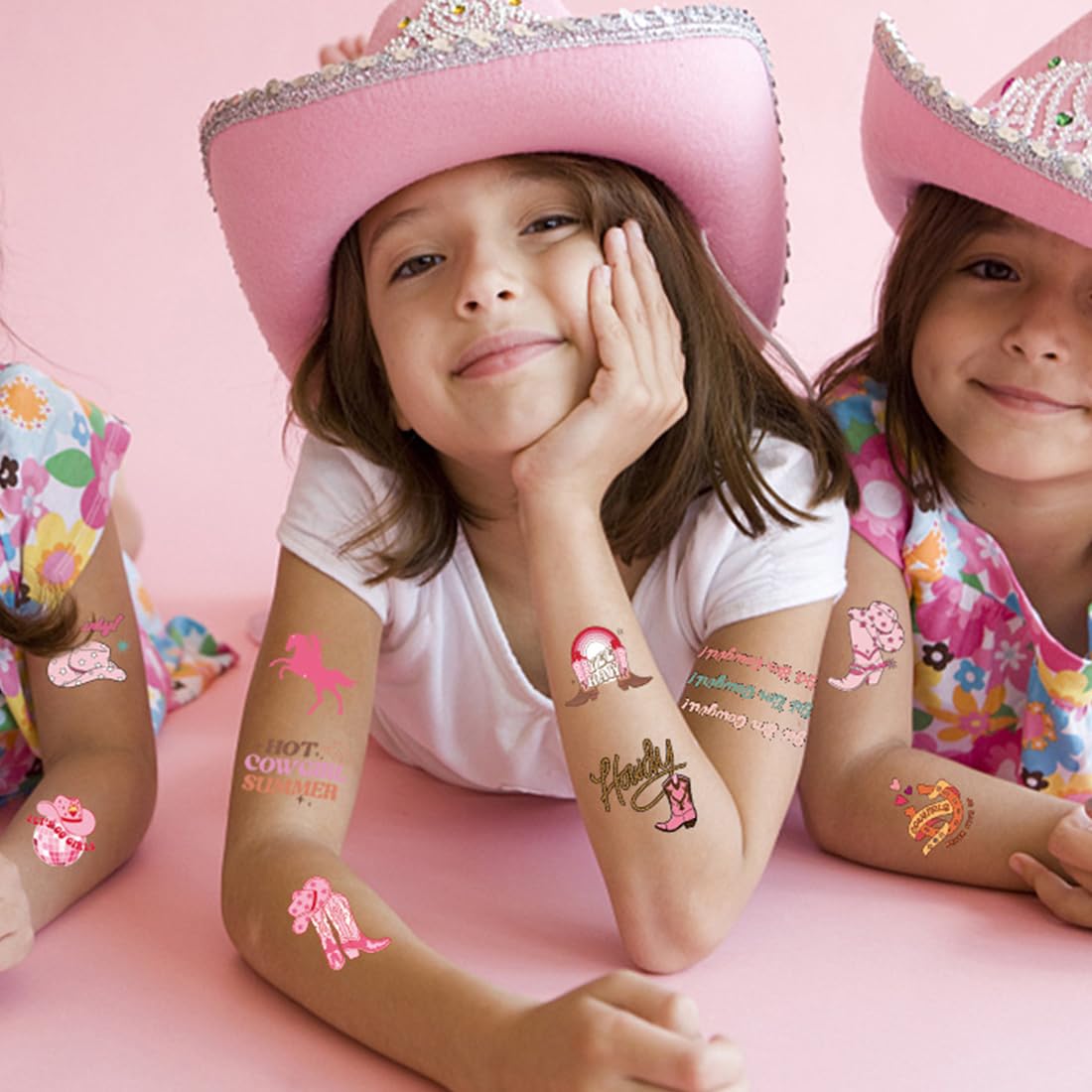 CHARLENT Tatuajes temporales de vaquera para niños, suministros de fiesta, tatuajes temporales de vaquera occidental para niñas, regalos de fiesta