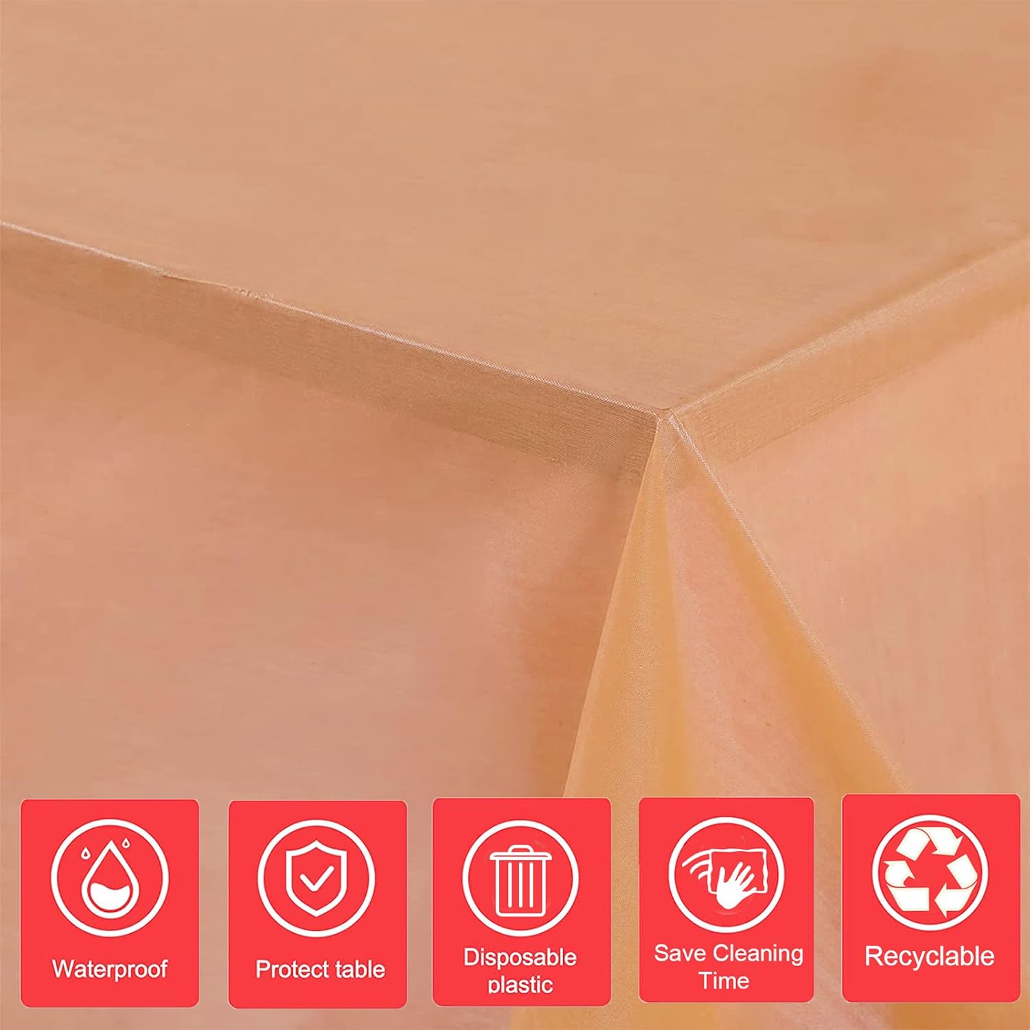 Paquete de 10 manteles de plástico naranja para mesas rectangulares, manteles de plástico de 54 x 108 pulgadas para fiestas, desechables para