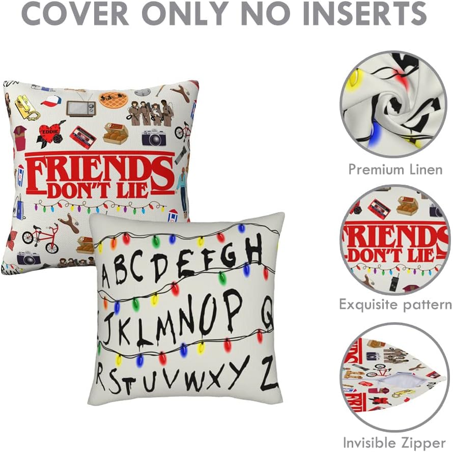 2 fundas de almohada divertidas de mercancía de extrañeza, de ciencia ficción, horror, amigos, no mienten, funda de cojín cuadrada de lino del