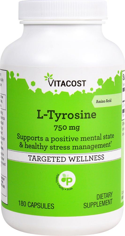 Vitacost L-Tirosina – 750 mg – 180 Cápsulas