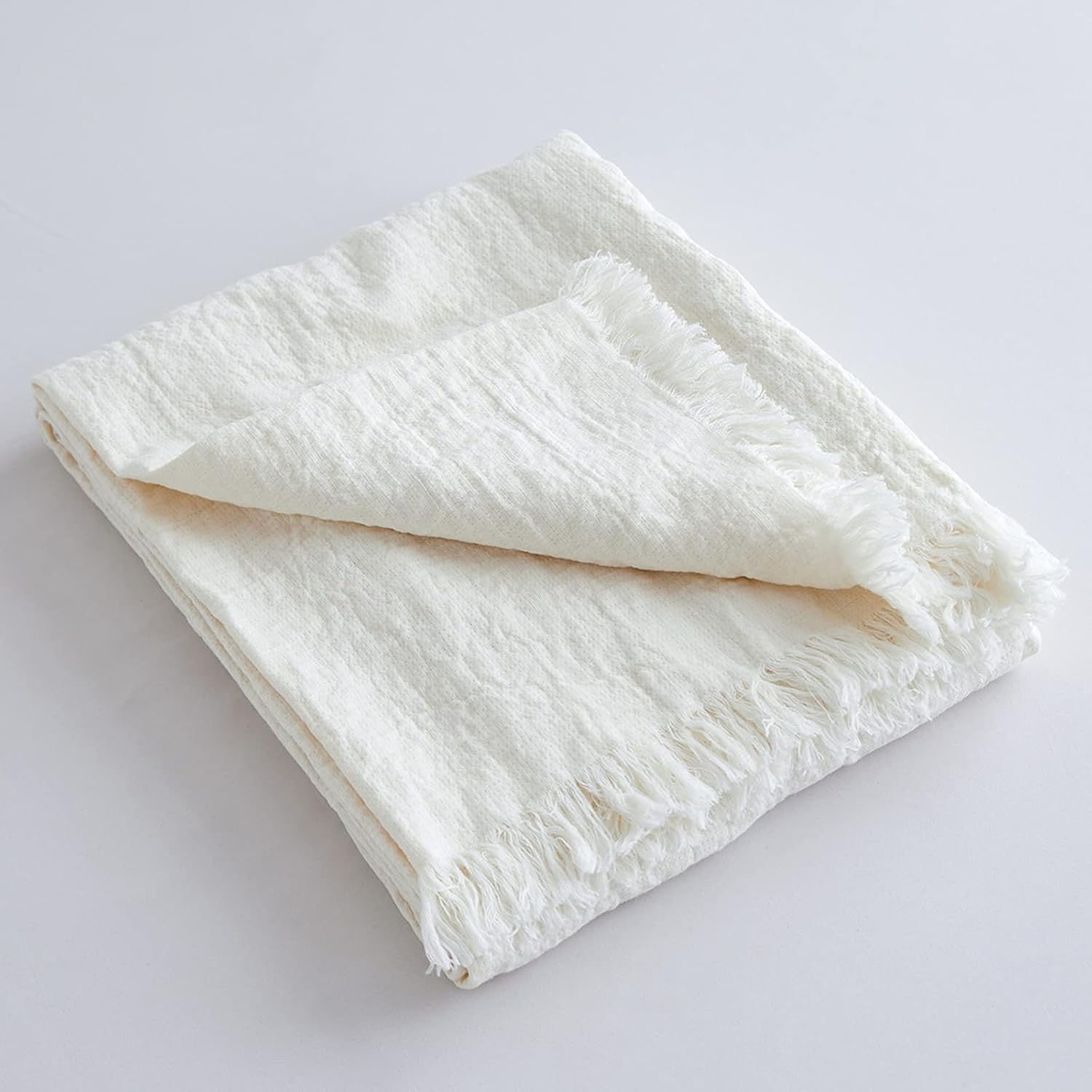 King Linens Manta 100% de lino con flecos para sofá, cama, sofá, regalo, lino natural lavado, color liso, suave, transpirable, acogedora, decoración