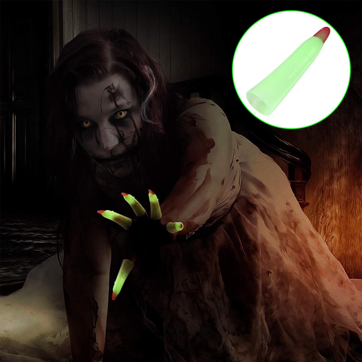50 dedos de bruja de Halloween, cubierta de uñas de bruja aterradora que brilla en la oscuridad, para accesorios de Halloween, suministros de cosplay