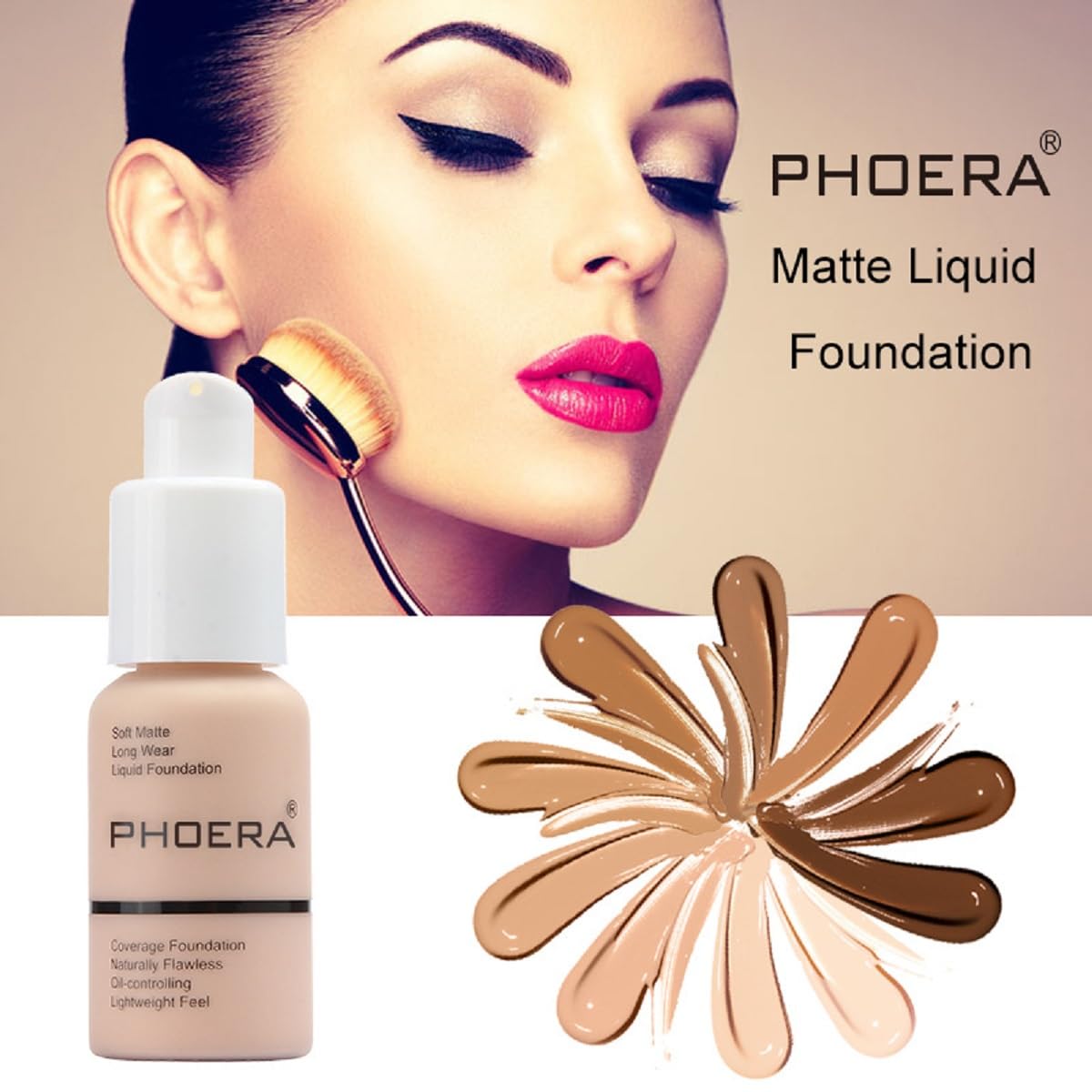 PHOERA – Base líquida mate suave y impecable de 24 horas, corrector de control de aceite, maquillaje (1 unidad-104 – beige pulido)