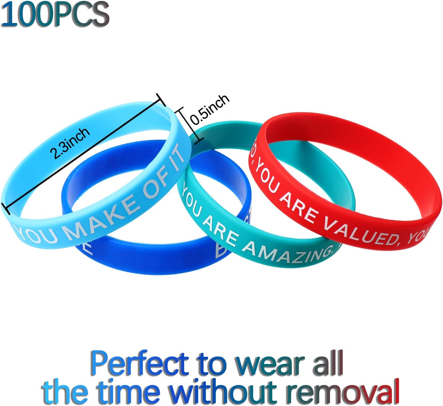 100 pulseras de silicona con cita motivacional, pulseras de goma inspiradoras de colores, pulseras elásticas unisex para mujeres, hombres, niños y