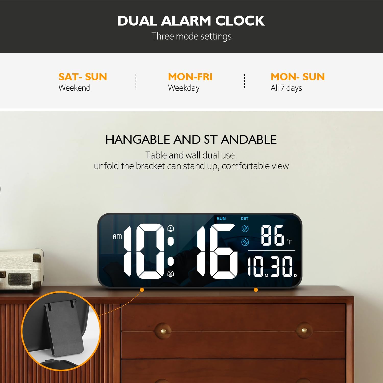 Reloj de pared digital, pantalla LED grande de 15.2 pulgadas con control remoto, 2 despertadores, DST, atenuación automática, 1224 horas,