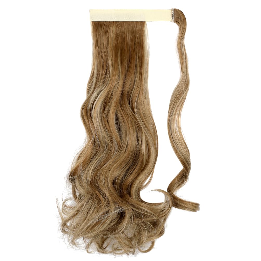 FELENDY Extensión de cola de caballo con clip de 18 pulgadas, ondulado, rizado, envolvente, cola de caballo, resistente al calor, pelo largo