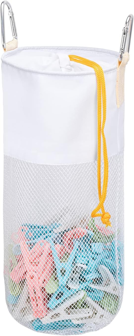 GNEGNI Bolsa de soporte para pinzas para ropa al aire libre, organizador de almacenamiento de pinzas de ropa de malla de gran capacidad con gancho,