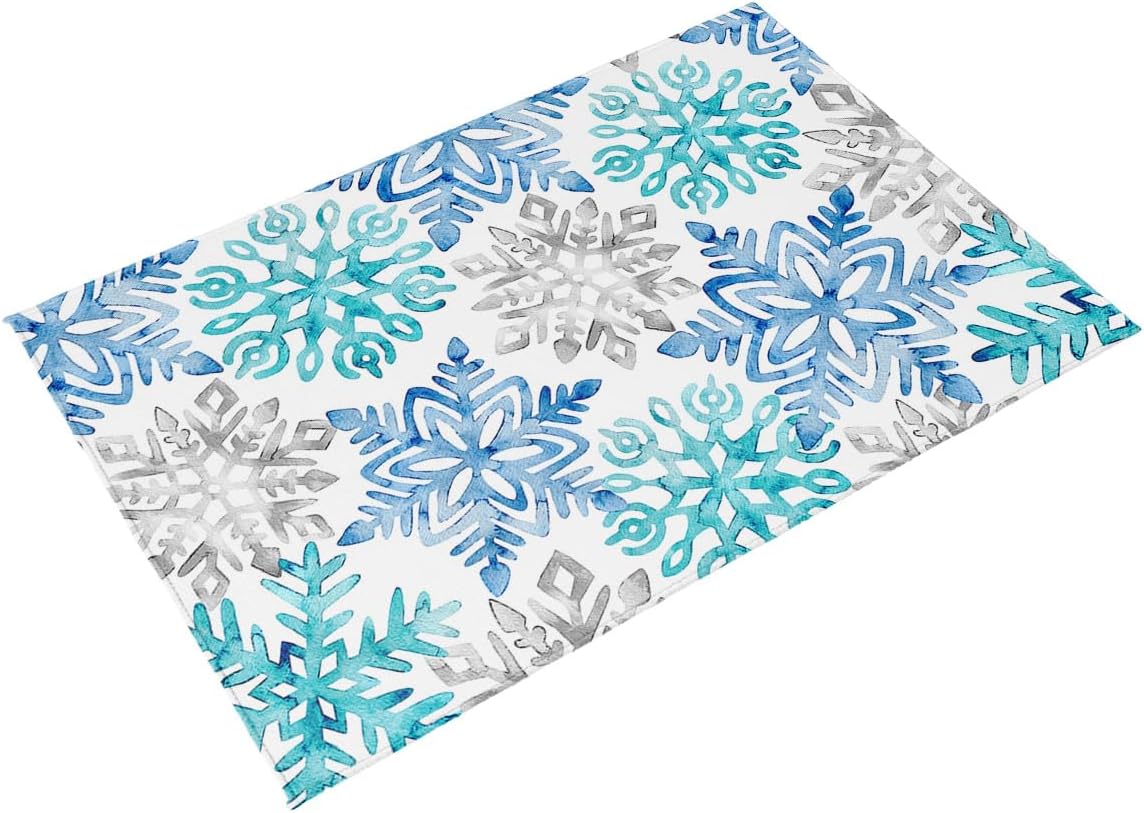 Outdoor Rug Carpet Waterproof 5×8 ft Area Rug, Blue Green Snowflake Winter Large Floor Mat for Patio Balcony Living Room Backyard Picnic Beach RV