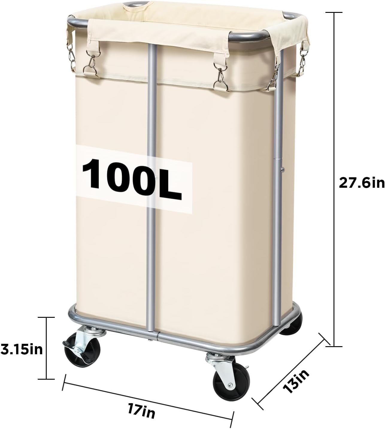 Cesta de lavandería con ruedas, cesta de lavandería con bolsa extraíble, carrito clasificador de ropa de 100 L, organizador de ropa estrecho y