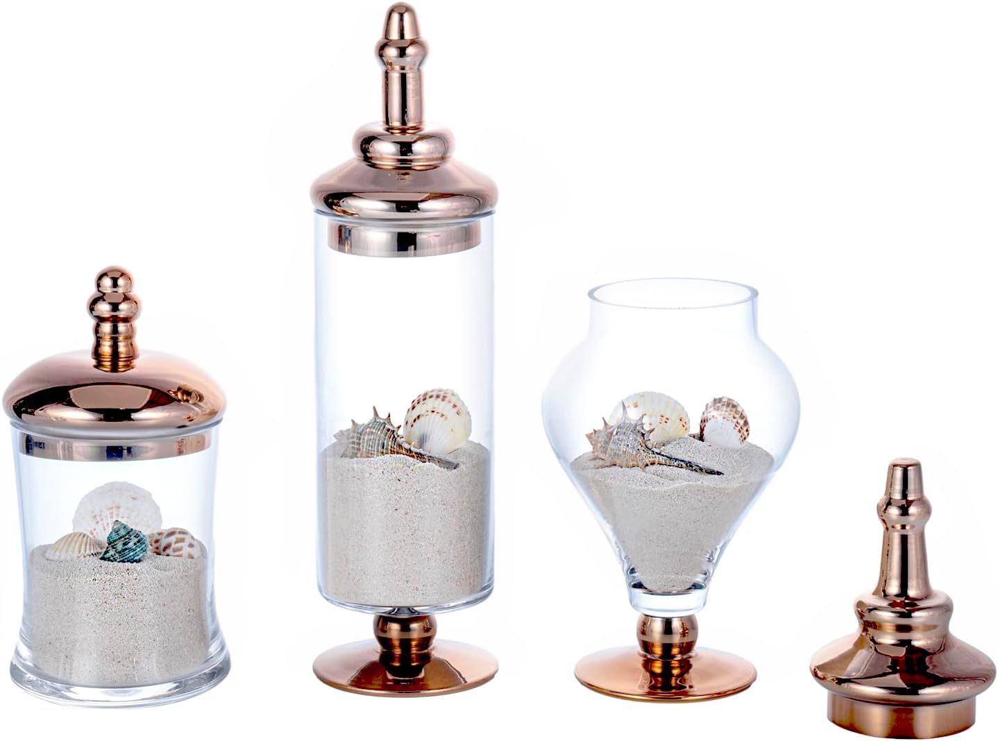 MyGift Juego de 3 tarros de cristal transparente antiguo con tapa, centro de mesa de boda, tarros de almacenamiento de cocina con base de cobre