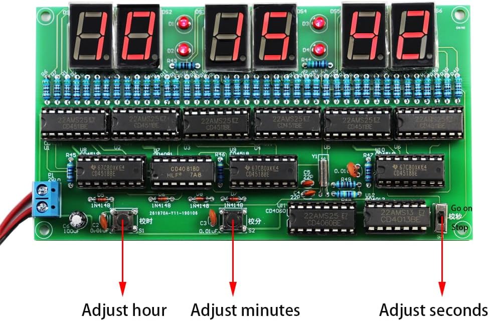 Kit de reloj electrónico DIY 6 bit Circuito Digital Kit de soldadura Kit de habilidad Concurso Materiales de entrenamiento para adultos