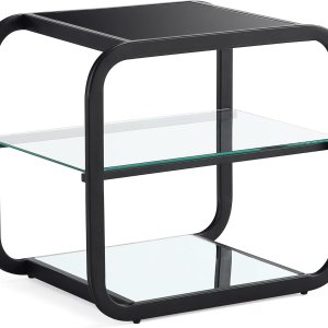 Get Set Style Mesa auxiliar con estante de almacenamiento de 3 niveles, mesa auxiliar cuadrada moderna, mesa auxiliar pequeña con marco de metal Get Set Style Mesa auxiliar con estante de almacenamiento de 3 niveles, mesa auxiliar cuadrada moderna, mesa auxiliar pequeña con marco de metal