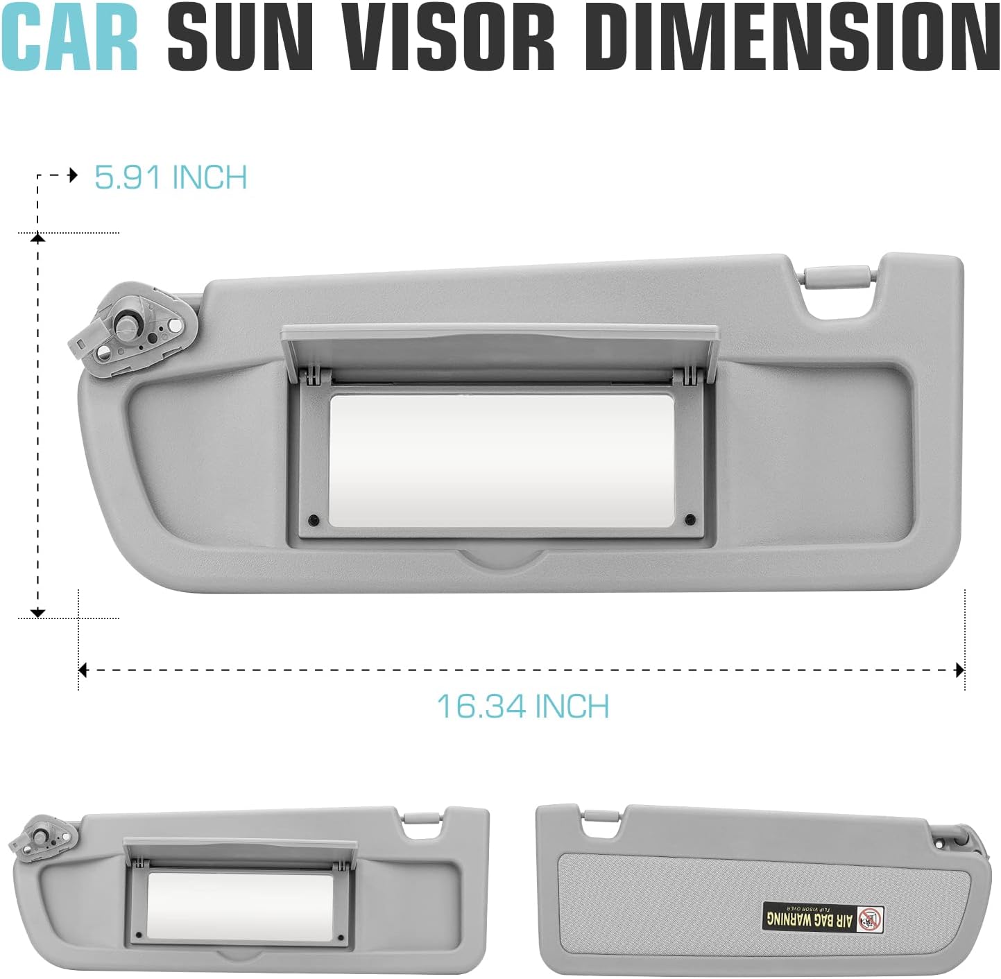 Visera solar del lado del pasajero derecho para Honda Civic EX LX Sedan SI Coupé 2006 2007 2008 2009 2010 2011 83230-SNA-A01ZA (gris)