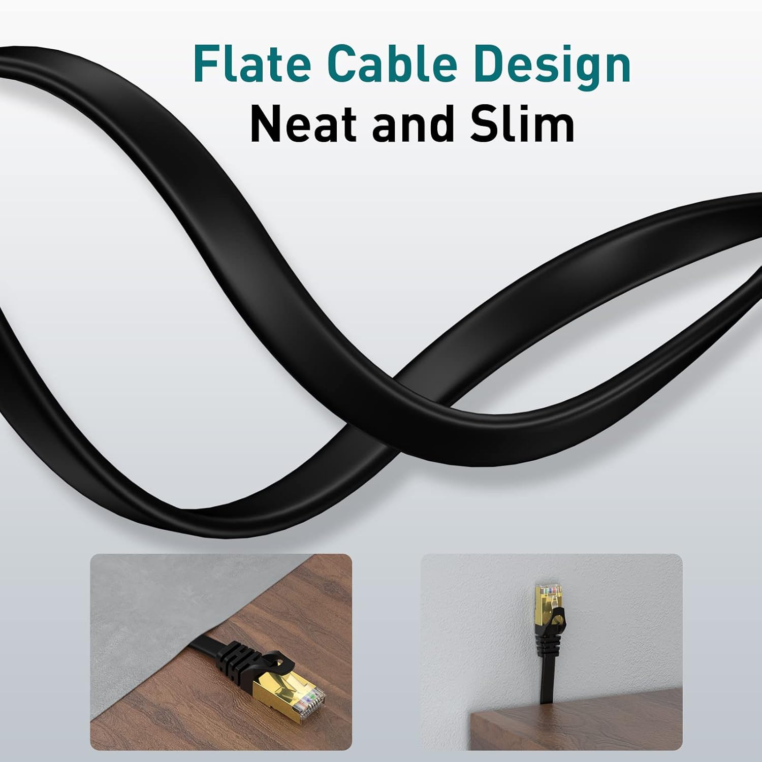 VOIETOLT Cable Ethernet Cat 8 de 20 pies con clips plano de alta velocidad STP RJ45 Gigabit LAN Cable de Internet para PS4, Xbox, módem, enrutador,