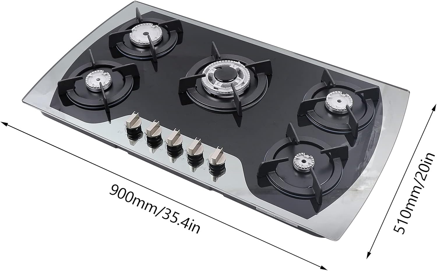 Placa de gas de 35.4 pulgadas, estufa de gas de 5 quemadores, estufas de gas convertibles GLPNG integradas con vidrio templado (35.4 pulgadas)