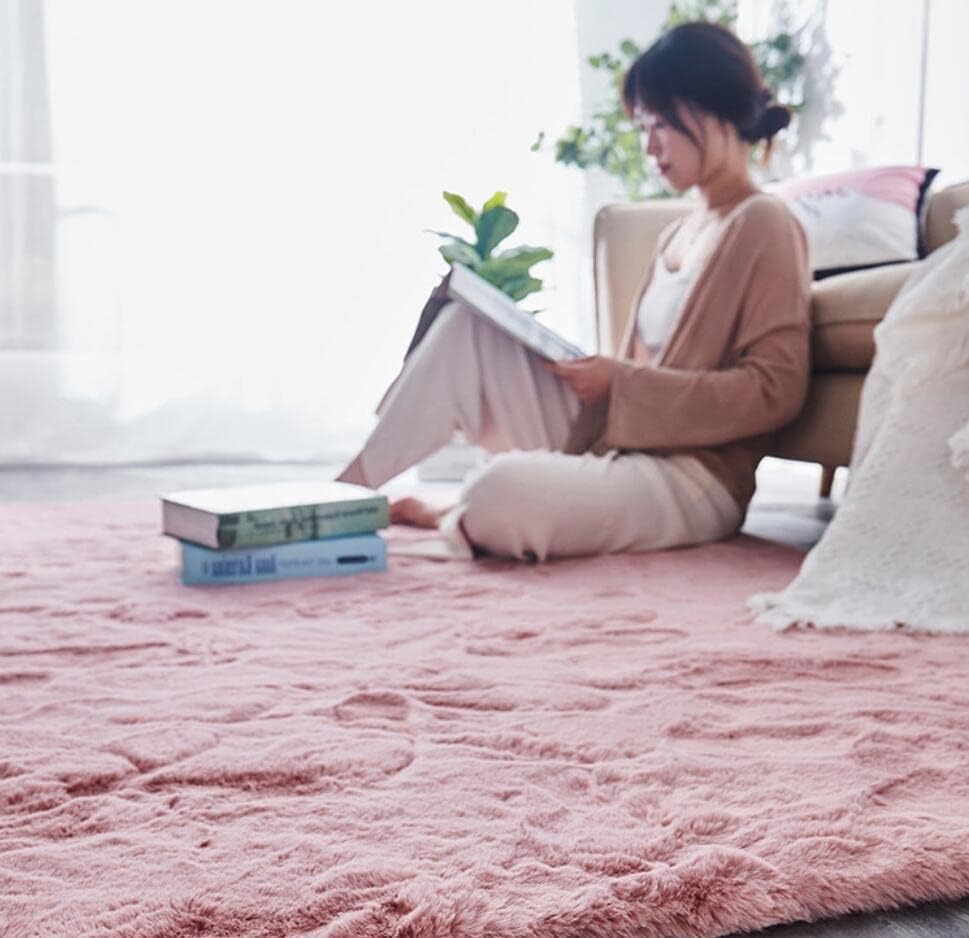 Alfombra de piel sintética de conejo ultra suave con respaldo antideslizante para sala de estar, decoración del piso del dormitorio, color rosa, 2 x