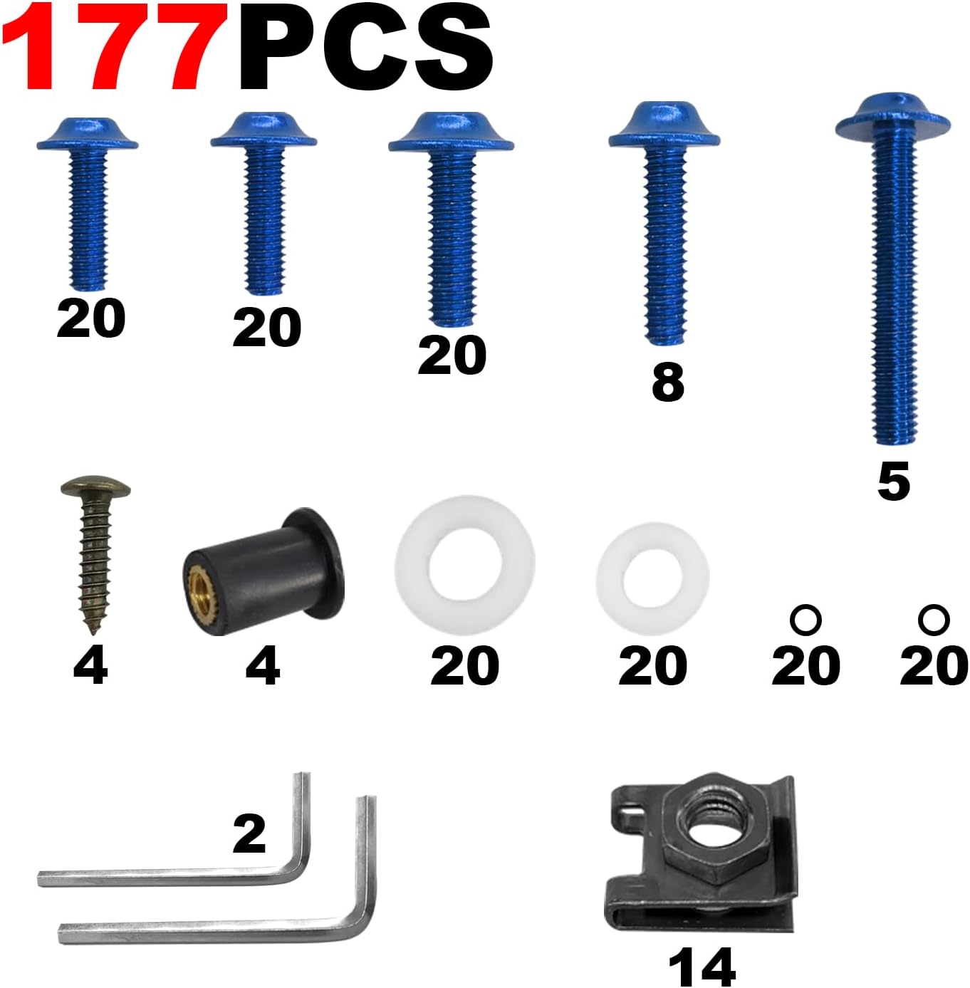 Kit de pernos de carenado de 177 piezas, tornillos para parabrisas de motocicleta M5 M6, tornillos universales de carenado de motocicleta, tornillos