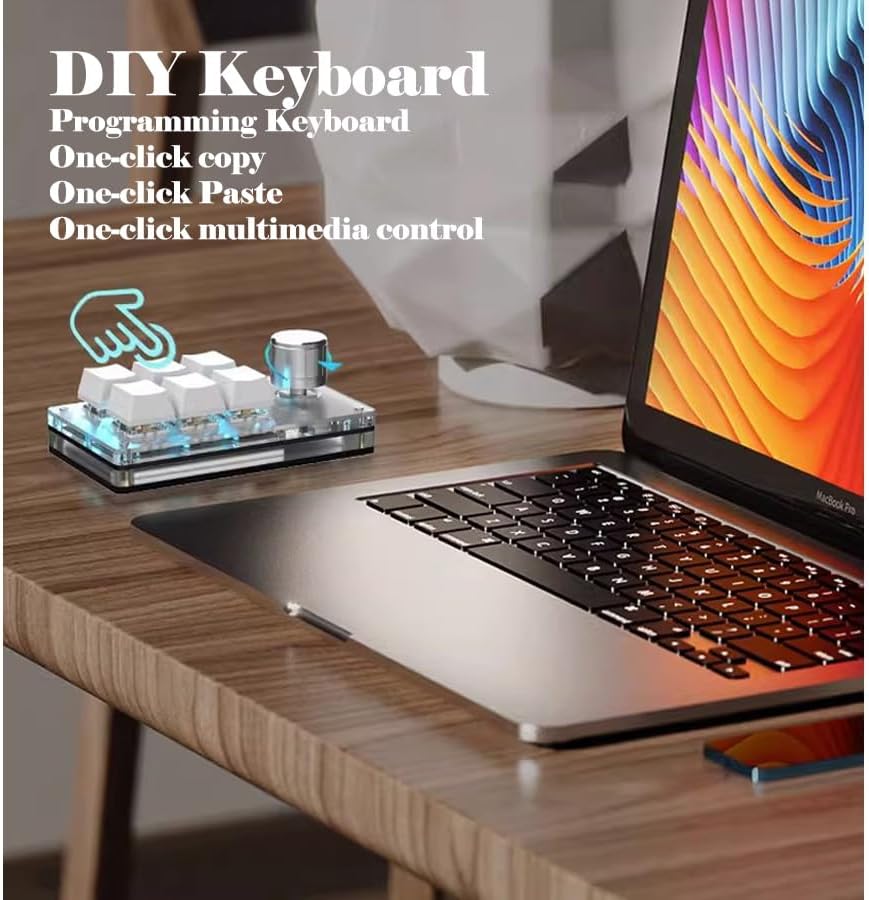 Cuifati Mini teclado de 6 teclas con perilla, teclado mecánico para juegos con una sola mano, con 6 teclas totalmente programables, para, para