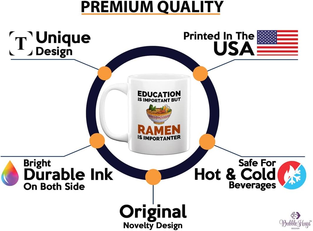 Ramen Lover – Taza de café de 11 onzas, color blanco, la educación es importante pero el ramen es importante, amantes de los alimentos, pollo,