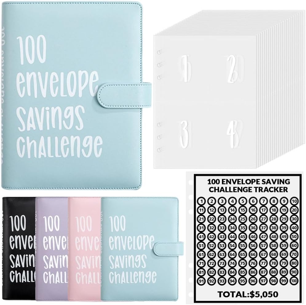Carpeta de 100 sobres para ahorro de dinero, forma fácil y divertida de ahorrar $5,050, carpeta de relleno de efectivo, planificador de presupuesto,
