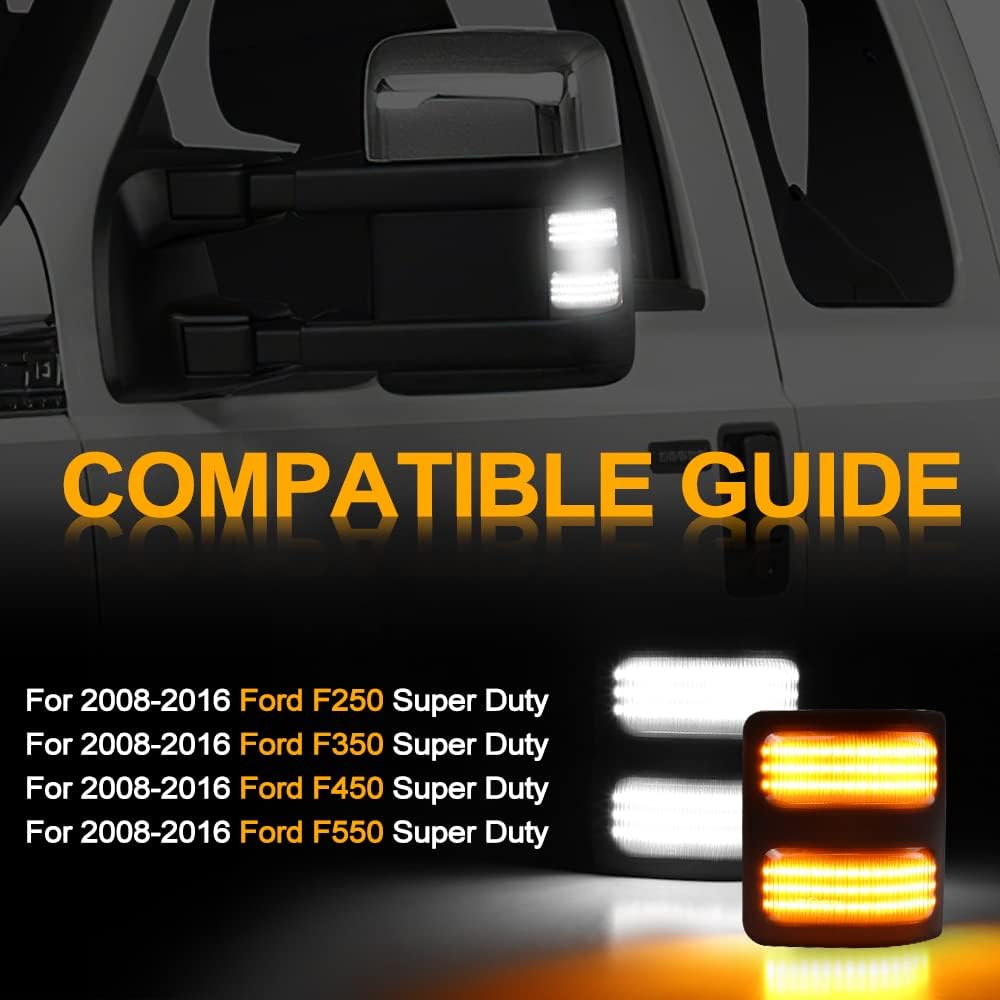 Luces LED para espejo lateral para Ford F250 F350 F450 Super Duty 2008-2016, luz de estacionamiento de coche ahumada, luz de espejo lateral,