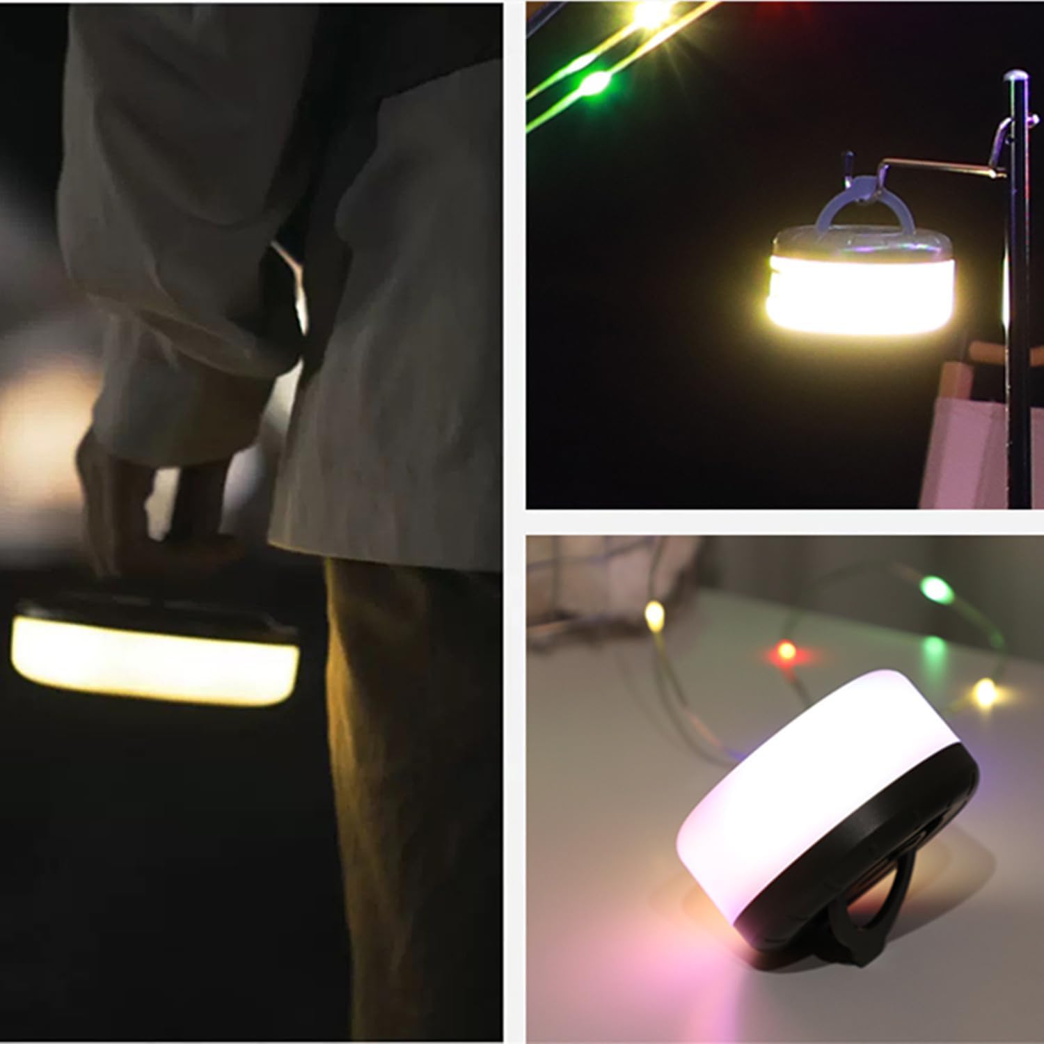 goldseaside Guirnalda de luces portátiles para campamento, 2 en 1, recargable por USB, luz para exteriores, decoración de vacaciones, jardín, patio,