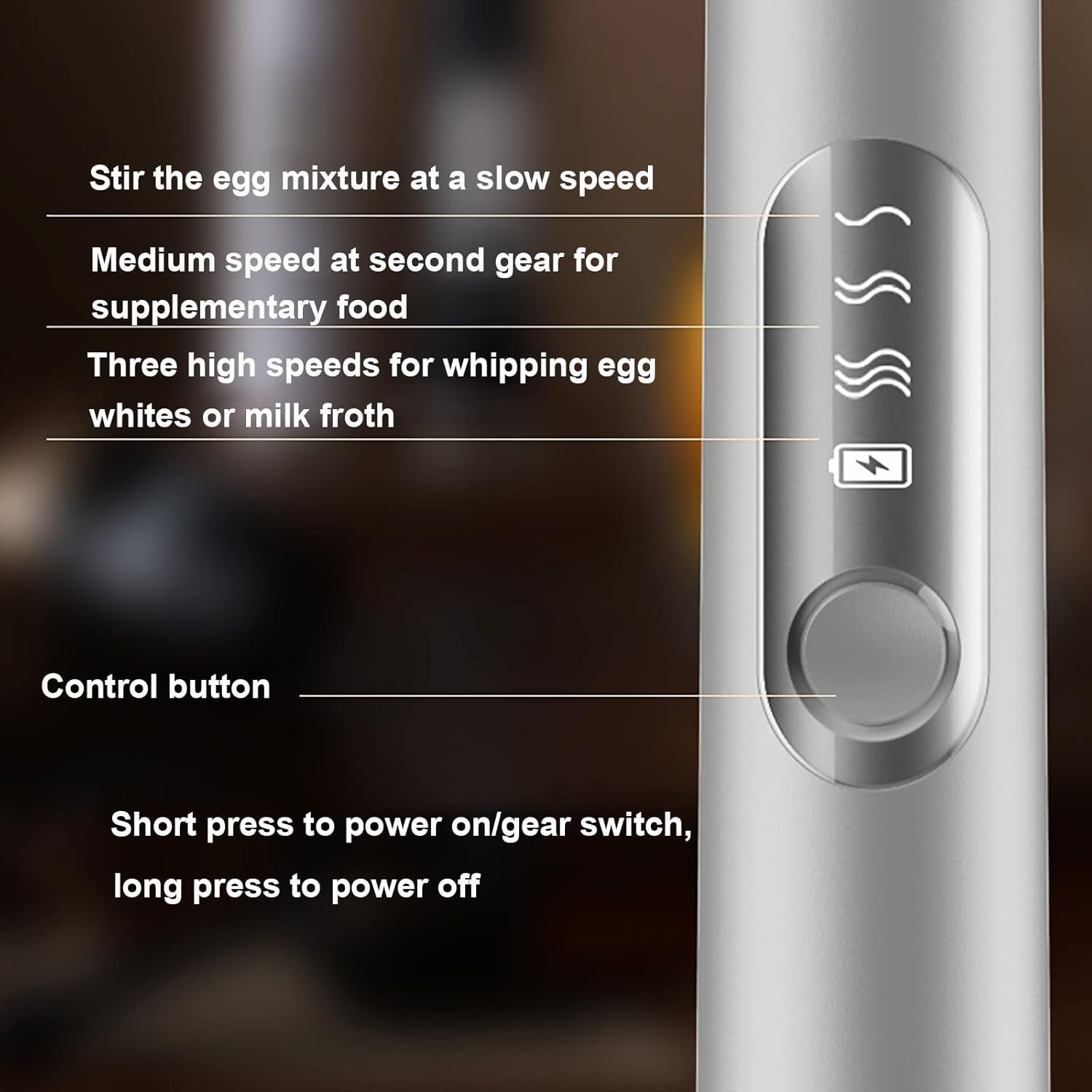 MOSHOU Espumador de leche eléctrico de mano con 3 cabezales, batidor de espuma de café con USB recargable 3 velocidades, mini batidora de mano
