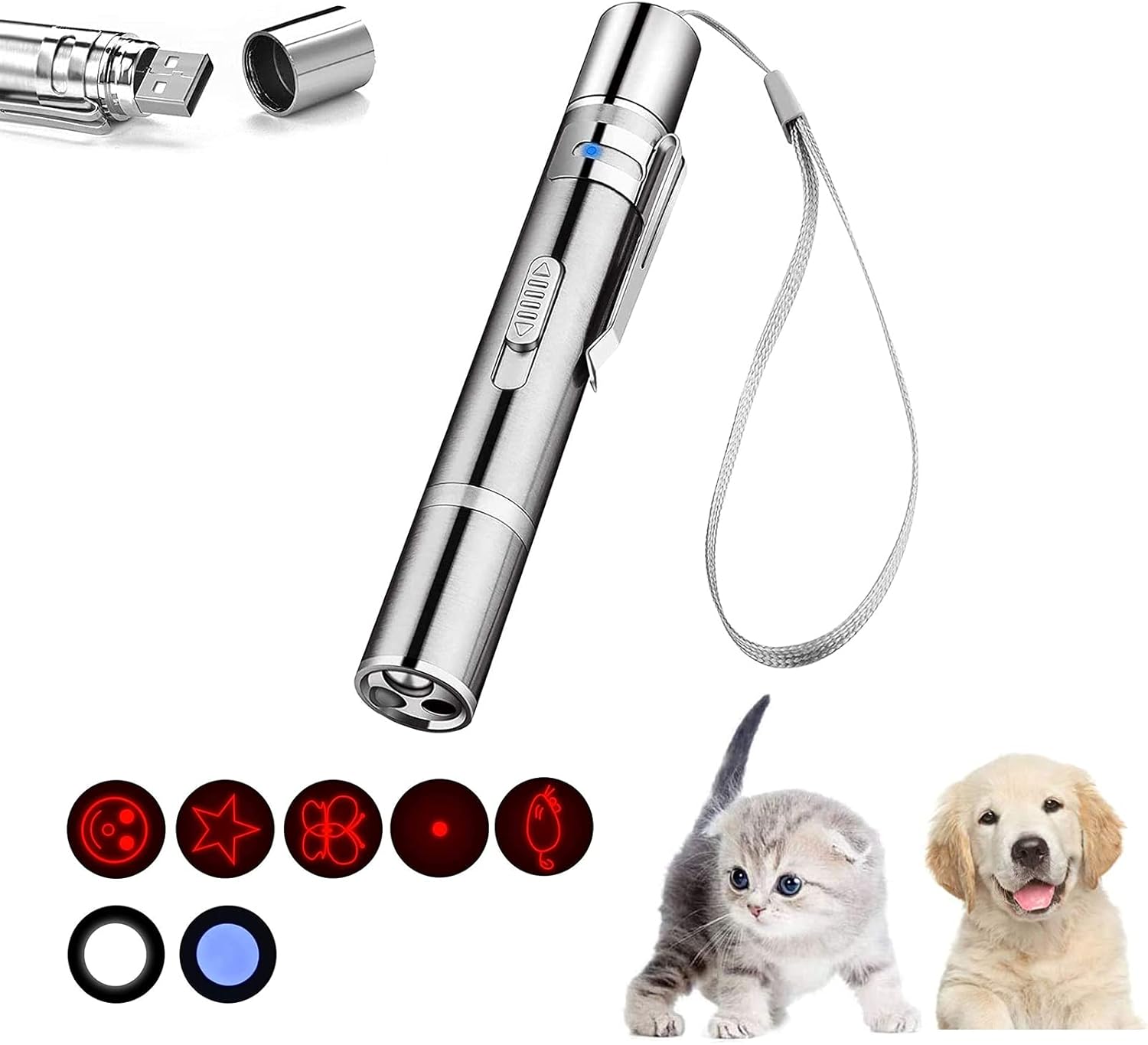 Juguete de puntero láser para gatos de interior, juguete interactivo para gatos, puntero láser de luz roja, multimodo recargable por USB, juguete