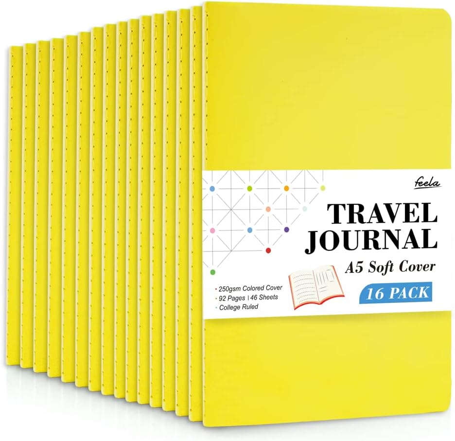 feela – Paquete de 16 cuadernos de tapa suave a granel, cuadernos rayados universitarios para el trabajo para mujeres y niñas, diario de viaje en