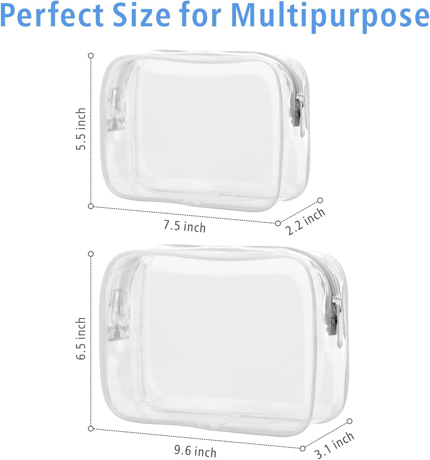 PACKISM Paquete de 2 bolsas de aseo aprobadas por la TSA y bolsa transparente aprobada por el estadio, venta de paquetes, 1 mediano, 1 grande blanco