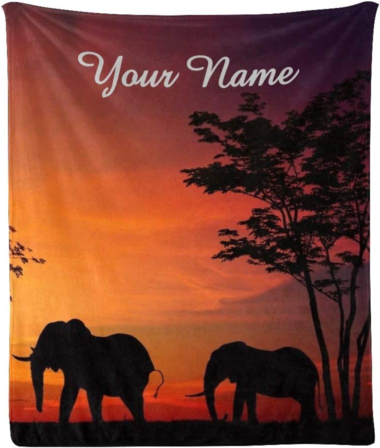 Manta personalizada con nombre y texto, manta de forro polar súper suave personalizada con diseño de elefante, para sofá, cama (50 x 60 pulgadas)