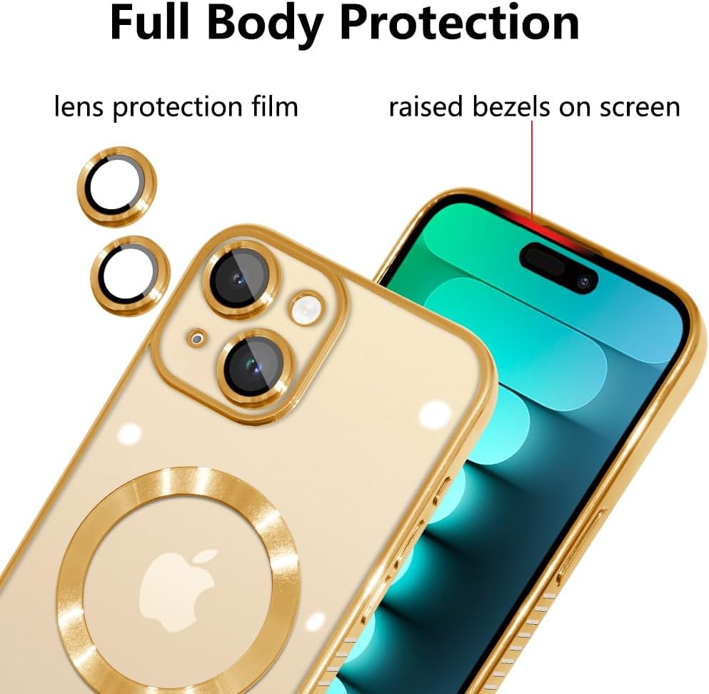 KANGHAR Funda magnética transparente diseñada para iPhone 15, para mujeres y hombres, protector completo de cámara, anti-amarillamiento, a prueba de