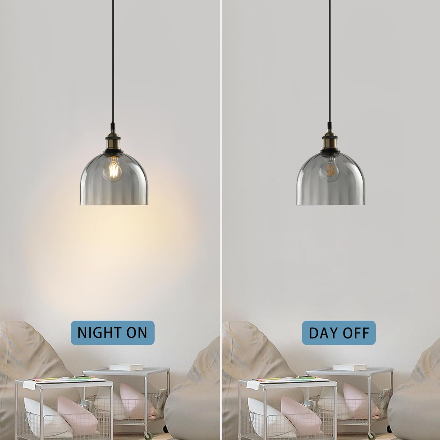 Luces colgantes modernas de color gris humo, accesorios de iluminación colgantes con acabado de bronce cepillado, luces colgantes para isla de