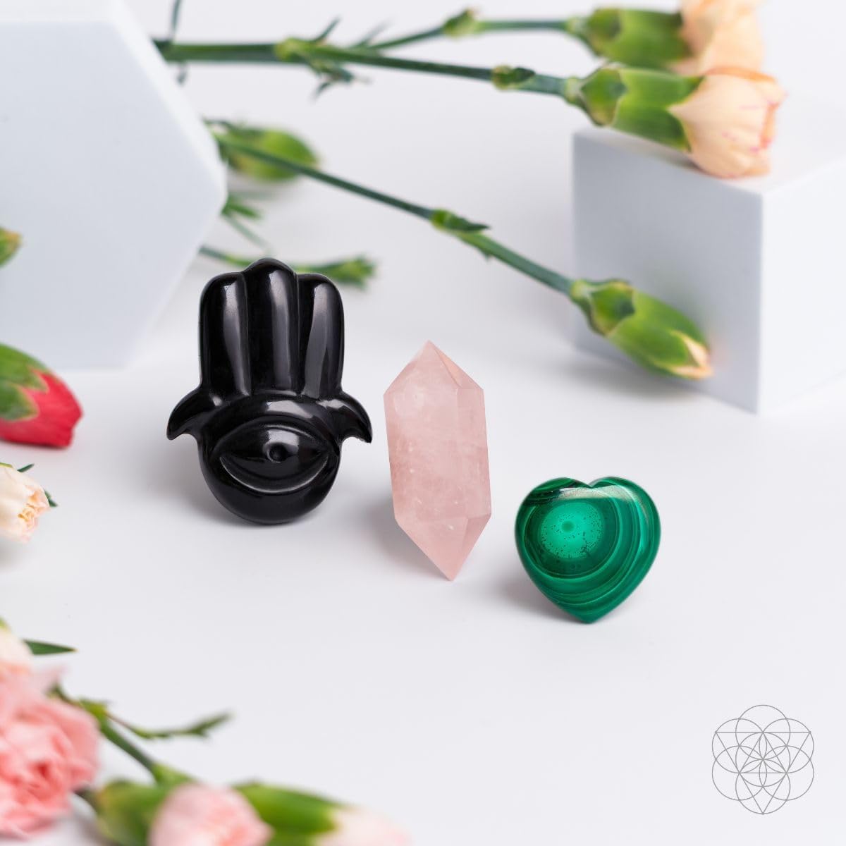 Conscious Items – Kit de aromaterapia Hamsa Hand of Safe Travels para automóvil de cristal – Accesorios de cristal para automóvil – Adornos para